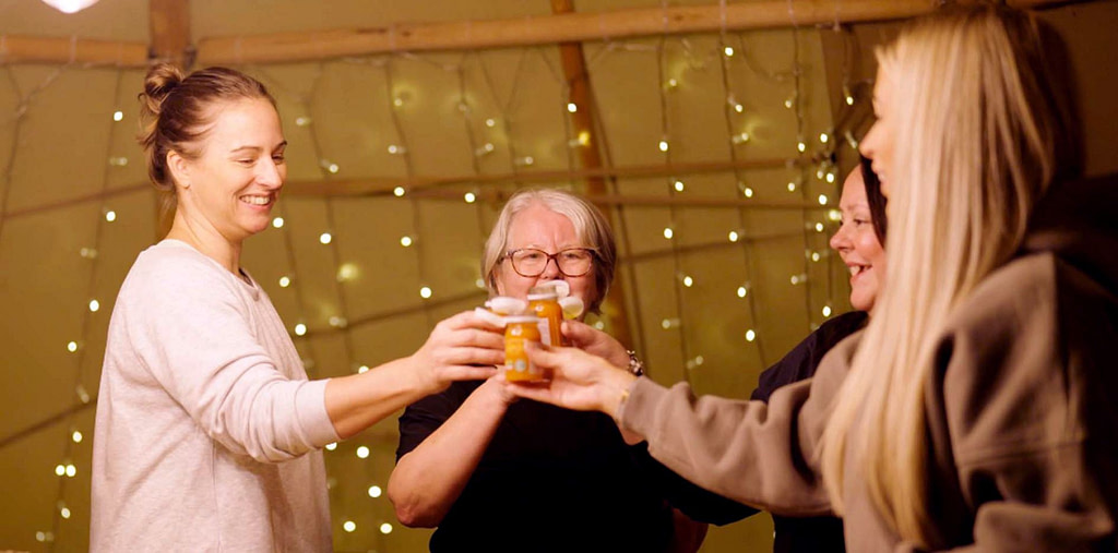 Team drinking health shots