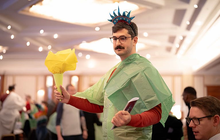 Person dressed as Statue of Liberty
