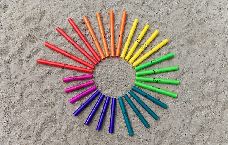 Boomwhackers arranged in a circle