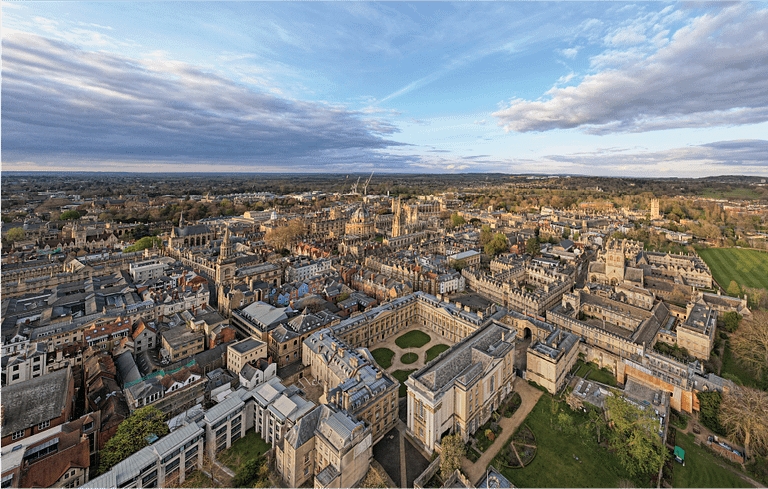 Birds eye view of Oxford's architecture